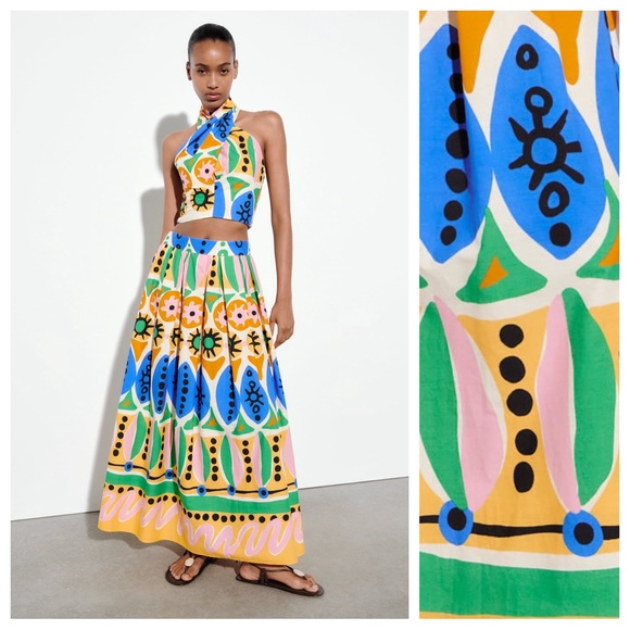 NWOT. Zara Multicolored Printed Crop Halter Top. Size S. - Picture 2 of 9